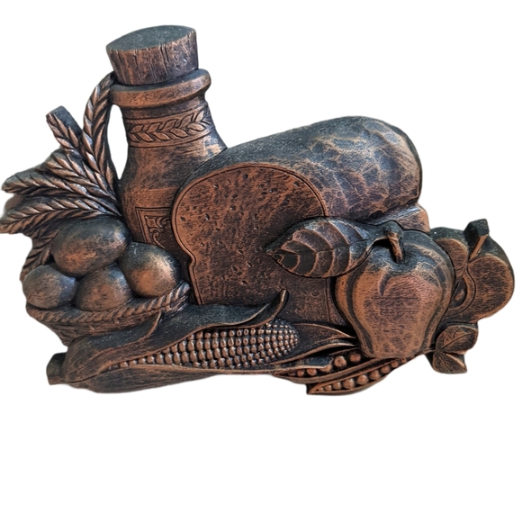 1975 Copper Tone Fruit Harvest Kitchen Wall Decor Syroco Wall Hangings x 2 - Picture 8 of 9